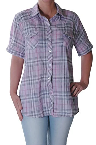 Eyecatch - Womens Checkered Casual Ladies Plus Size Check Blouse Shirt UK 10/12 EU 38/40 Pink