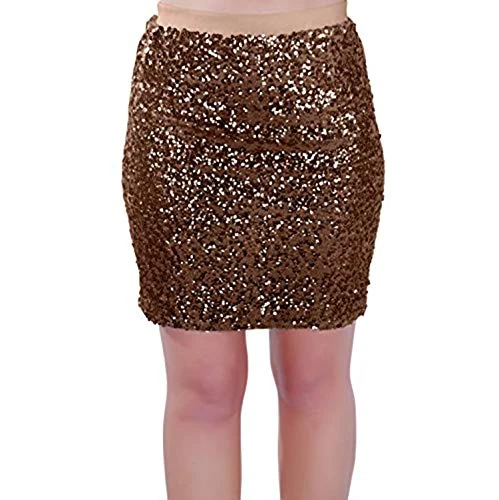 EyeCatch - Womens Sequin Pencil Mini Short Sparkle Shimmer Ladies Sequinned Skirt (Bronze, Medium - UK Size 12)