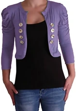 EyeCatchClothing - Celeste Military Style Open Front Cardi Bolero Lilac S/M