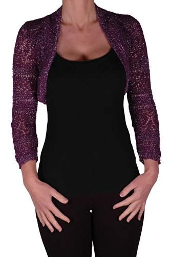 EyeCatchClothing - Lurex Lilly Glitz Ladies Crochet Knit Shrug One Size Purple