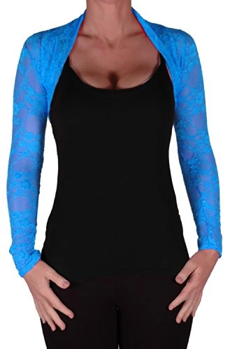 EyeCatchClothing - Mystique Fitted Evening Bolero Lace Shrug One Size Turquoise