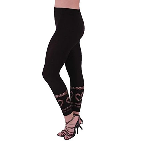 EyeCatchClothing - Vegas Super Soft Stretch Crop Leg Pull on Womens Leggings Crochet Detail One Size Veronica
