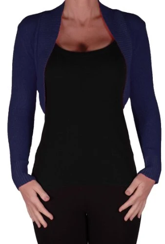 EyeCatchKnitwear - Lara Long Sleeve Knitted Bolero Shrug One Size Navy