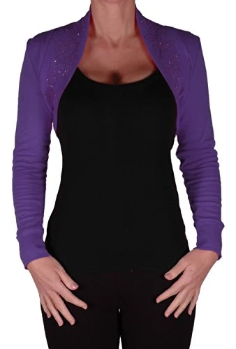 EyeCatchKnitwear - Leona Bolero Plain Knit Beaded Shrug Purple M/L