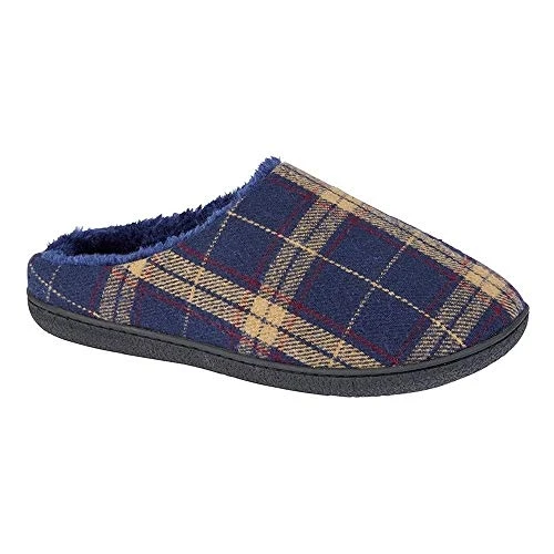 FABIAN Mens Check Textile Mule Slippers Navy