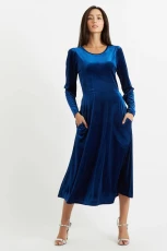 Fabrice Velvet Deep Back Long Sleeve Midi Dress - blue Elastane 3