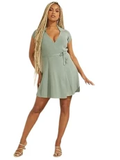 Factory Alessia Wrap Dress, Fade to Jade Multi, S