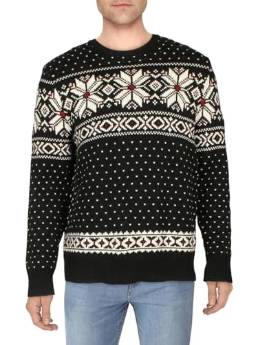 Fair Isle Sun Valley Cotton Blend Sweater, Black, XL