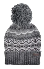 Fairisle Women's Knitted Beanie Hat Bobble Grey, gray, One Size