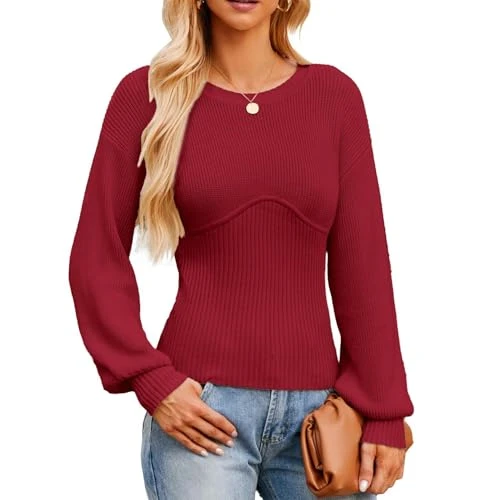 Fall Sweaters for Women 2024 Collared Knit Pullover Sweater Casual Polo Shirt Wine M