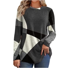 Fall Winter Fleece Tops for Women UK 2024 Casual Long Sleeve Crewneck Pullover Shirts Dressy Trendy Geometric Print Blouse Ladies Elegant Color Block Sweater Jumper Tops