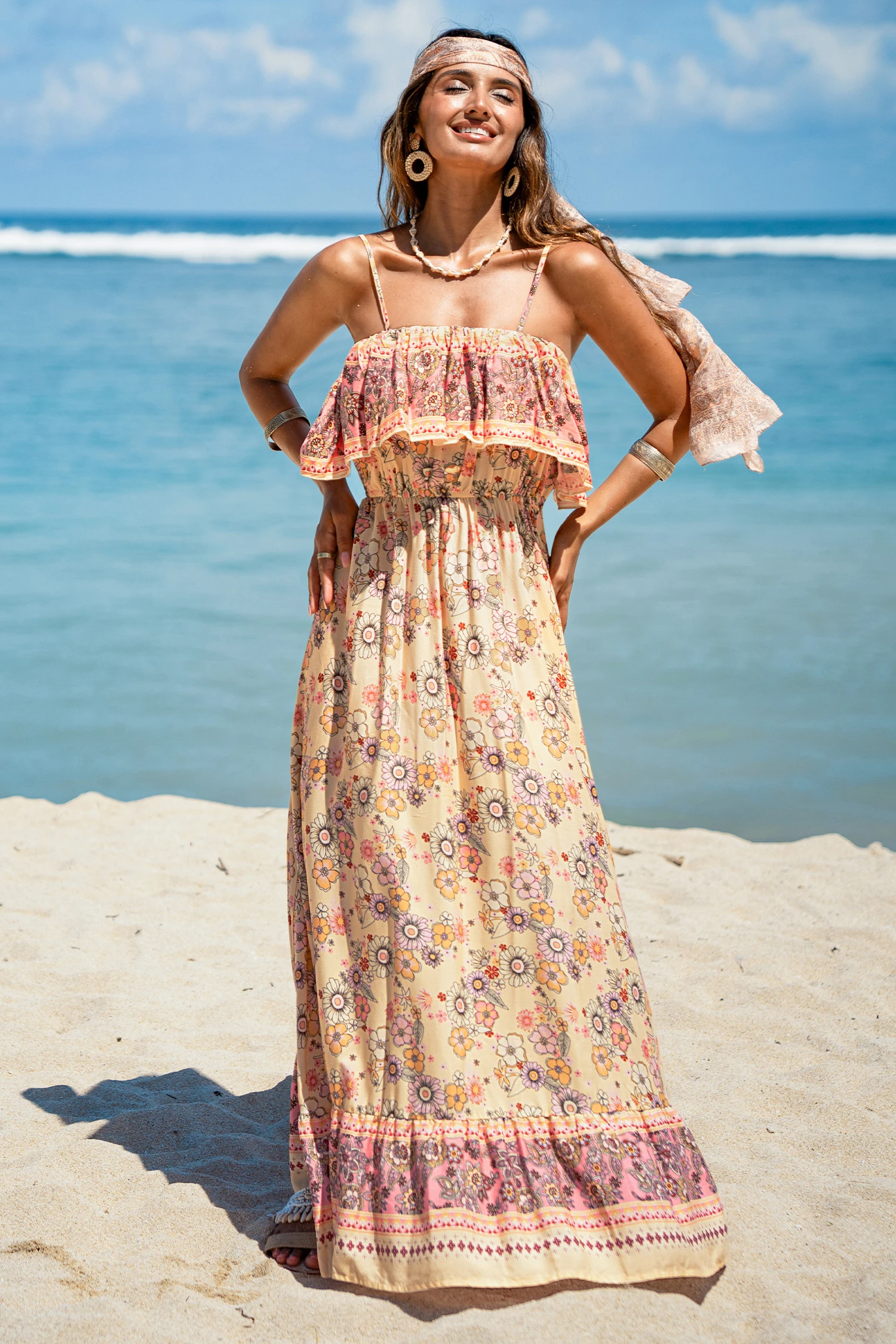 Falling Petals Floral Maxi Dress - Yellow