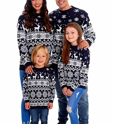 Family Christmas Jumpers Men Matching Winter Jumpers Women UK Xmas Reindeer Snowflake Knitted Jumper