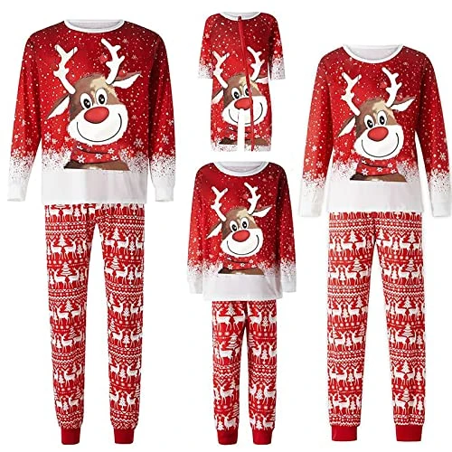 Family Matching Christmas Pyjamas Set 2Pcs Pjs Set Loungewear Nightwear Sleepwear Top + Trousers for Women Men Boy Girl Dog (Red - Elk 03, Dad, S)