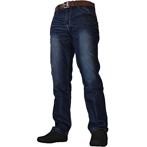 Farrow Mens Belted Jeans Soft Fabric Straight Leg Dark WASH Pants[Dark Wash,38" Waist Short]