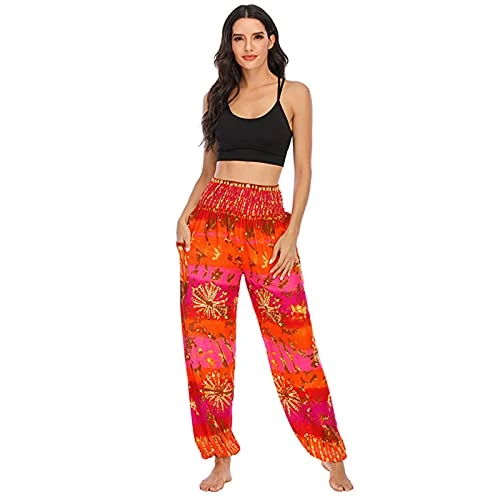 Fashion Colorful Harem Pants for Womens Plus Hippie Boho Yoga Trousers - High Waisted Baggy Trousers Casual Pants