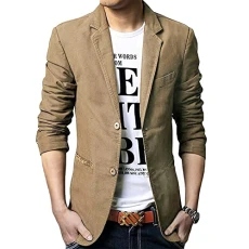 Fashion Men's Suit Jacket Slim Cotton Thin Casual Two Buttons Blazer Coat Outwear, L, Khaki