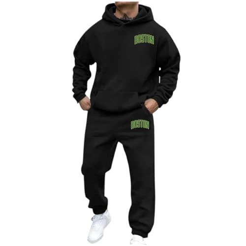 Fashion Men's Tracksuits Sportswear Hooded Long Sleeve Pocket Hoodie+Loose Jogging Pants Hooded Sweatshirt Topwear Sport Set Casual Running Sport Sweat Activewear 2 Piece Suit Pants Black