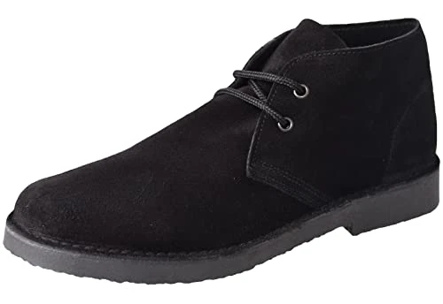 '' Fashion Round Toe Suede Leather Lace-Up Desert Boots - Black Real Suede, Mens UK 10 / EU 44