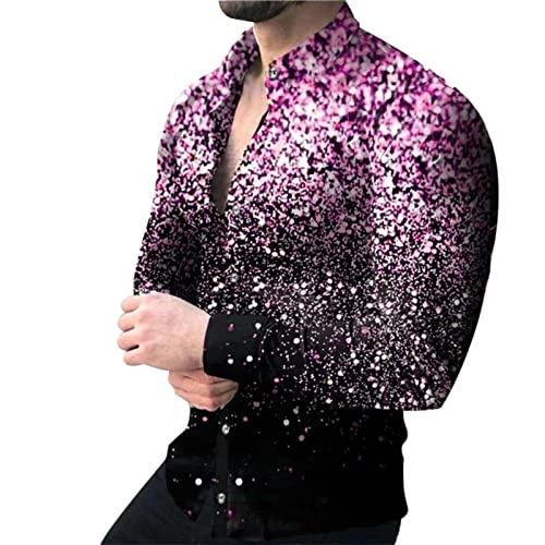 Fashion Trend 3D Print Casual Slim Fit Long Sleeve Shirt Multicoloured Shirt for Men Shirt Men Black