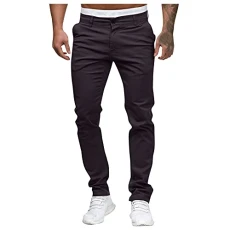 Fashion Trousers for Men Men's Casual Mid Waist Pants Pocket Solid Color Full Length Slim Pant Trousers Workout Gym Active Pants