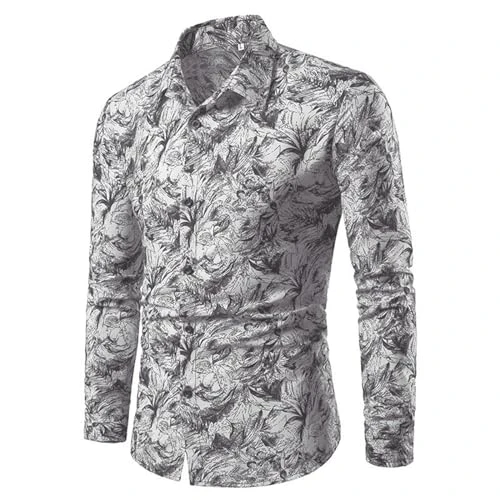 Fashionable Casual Floral Long Sleeve Lapel Open Button Men's British Style Shirt Formal Dress Shirt