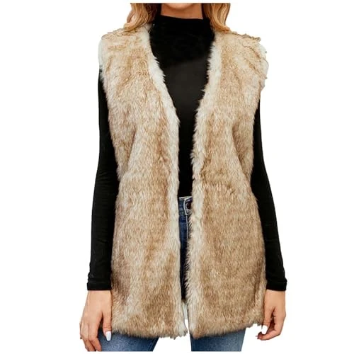 Faux Fur Gilet Women UK Plus Size Fluffy Fake Fur Vest Sleeveless Elegant Furry Waistcoats Lightweig