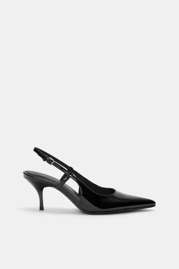 Faux Patent Leather High-Heel Shoes - Black
