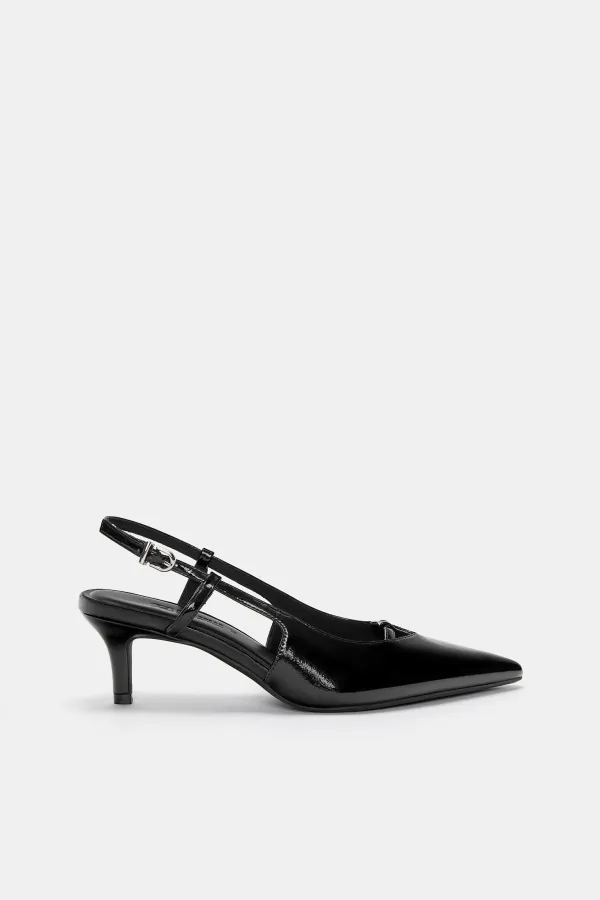 Faux Patent Leather High-Heel Shoes - Black