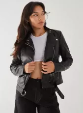 Faux PU Leather Biker Jacket Black
