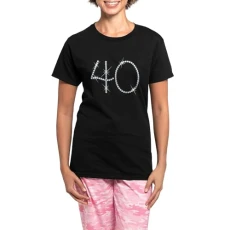 Faux Rhinestone 40Th Birthda Women's Dark Pajamas Womens Novelty Cotton Pyjama Set, Comfortable PJ Sleepwear