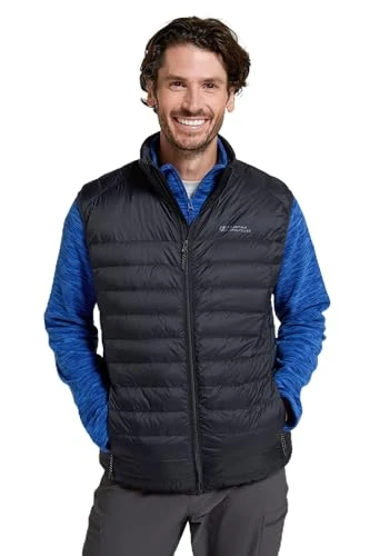Featherweight II Mens Down Gilet - Downproof lining, Water-resistant, Zipped pockets & Packaway Bag - Best for Autumn, Winter,Outdoors &Travelling Black 3XL