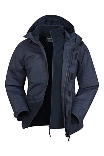 Fell Mens 3 in 1 Water Resistant Jacket - Adjustable Coat with Packaway Hood, Detachable Inner Fleec