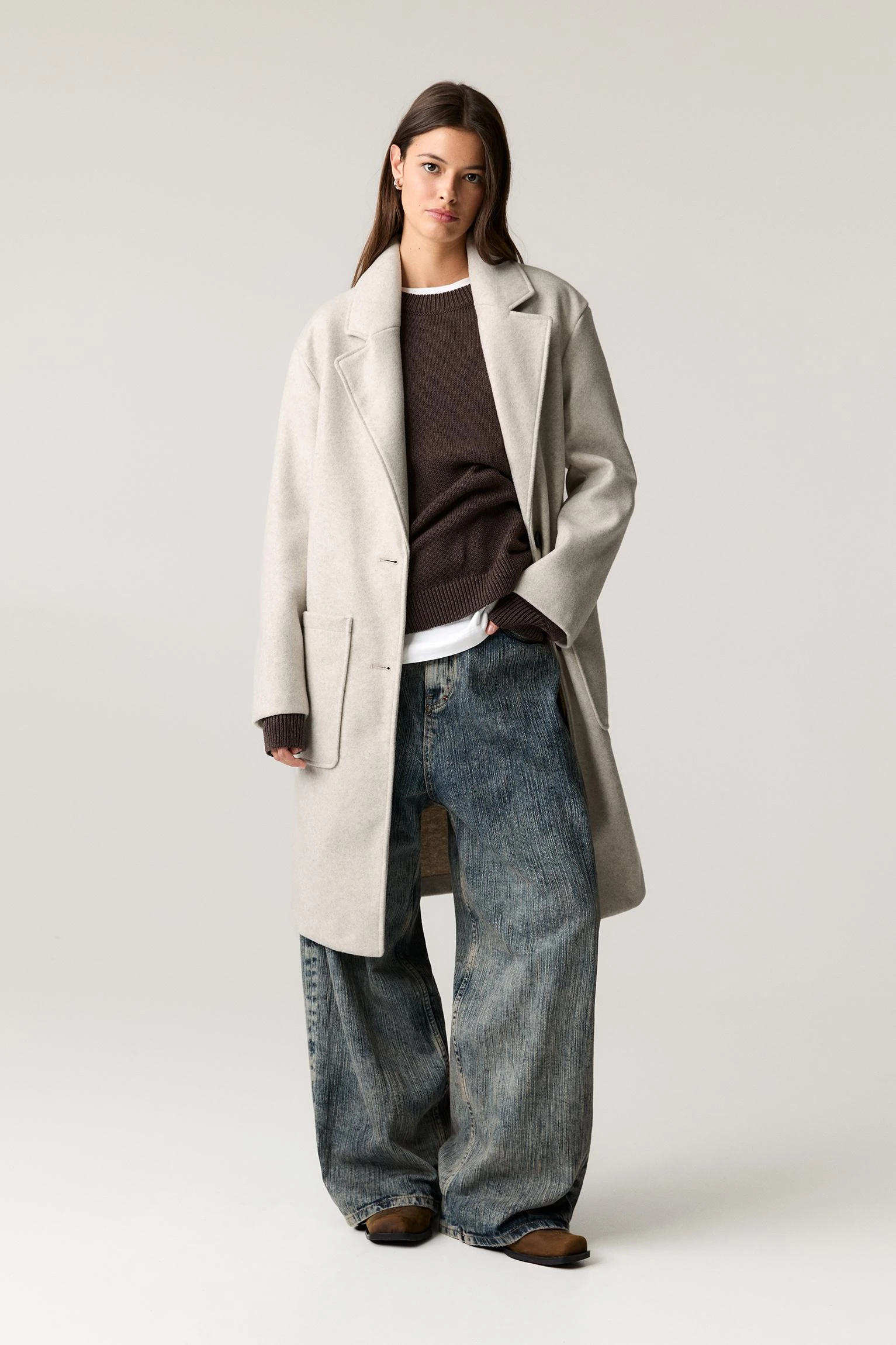 Felt Texture Coat - Ecru