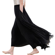 Female Summer Casual Chiffon Long Maxi Skirt Bohemian Style Dress (Black) Female Summer Casual Chiffon Long Maxi Skirt Bohemian Style Dress (Black)