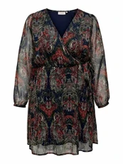 Female Wrap Dress Long Sleeve Curvy, blue, 16