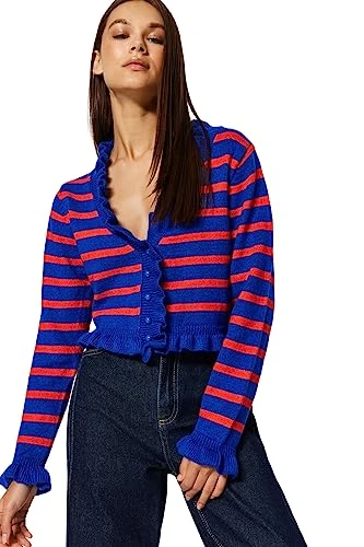 FeMan Regular fit Basic V Neck Knitwear Cardigan,Sax,M