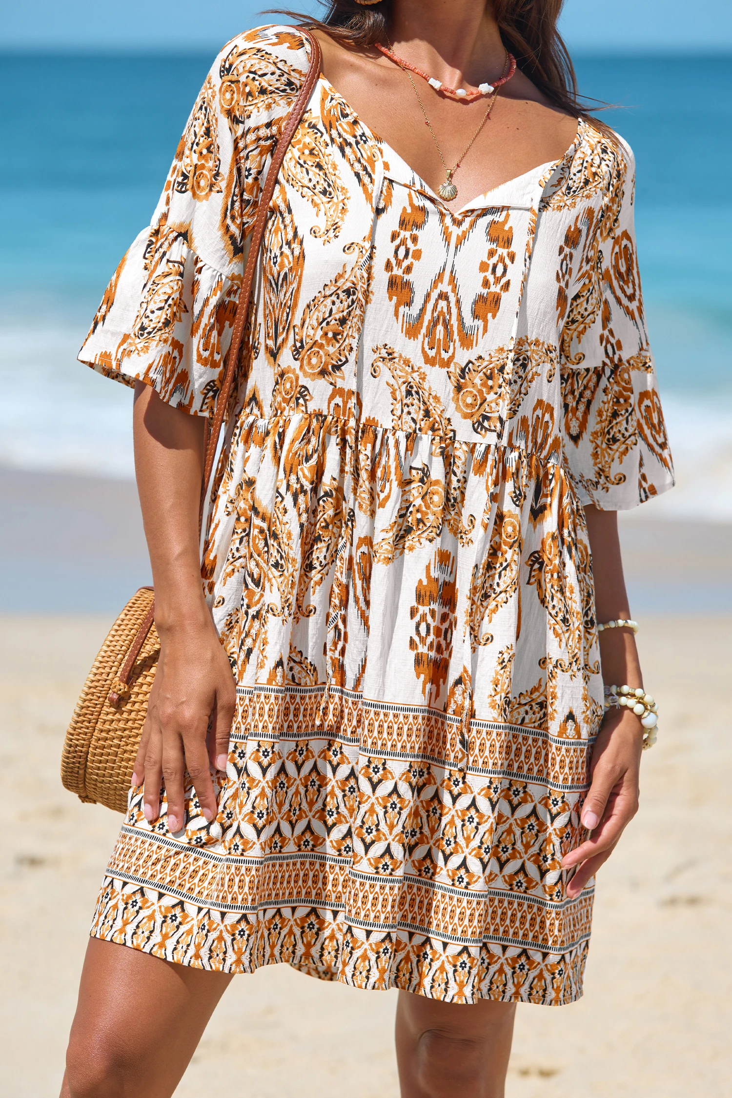 Fields of Boho Ornate Mini Dress - Yellow