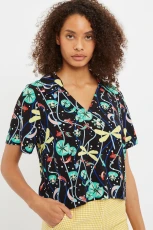 Fien Pond Print Short Sleeve Shirt - Navy