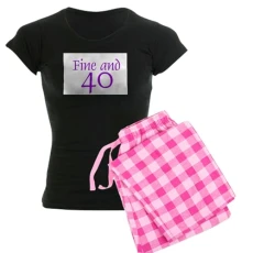 Fine and 40, 40Th Birthday Women's Dark Pajamas Womens Novelty Cotton Pyjama Set, Comfortable PJ Sleepwear