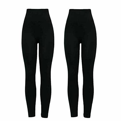 Firmcontrol Tummy Control (Pack of 2) Leggings Womens UK Plus Size 8 10 12 14 16 18 20 22 24 26 28 (18, Black)