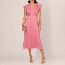 Flamingo Crinkle Mesh Midi Dress - Pink