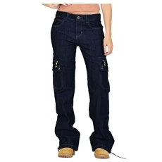Flare Jeans for Womens UK Button High Waisted Jeans Oversized Ladies Straight Leg Regular Fit Denim Pants Women's Tooling Jeans Plus Size Full Length Stretchy Denim with Pockets(Black,XS)