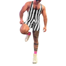 Flash Deals of The Day Mens Suit Sleeveless Crewneck Shaper Contrast Colored Stripe Printed One Pants 2024 Summer Breathable Casual Erotic Suit for Indoor Gymnastics Sale Clearance Black