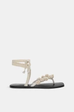 Flat Crochet Flower Sandals - Ecru