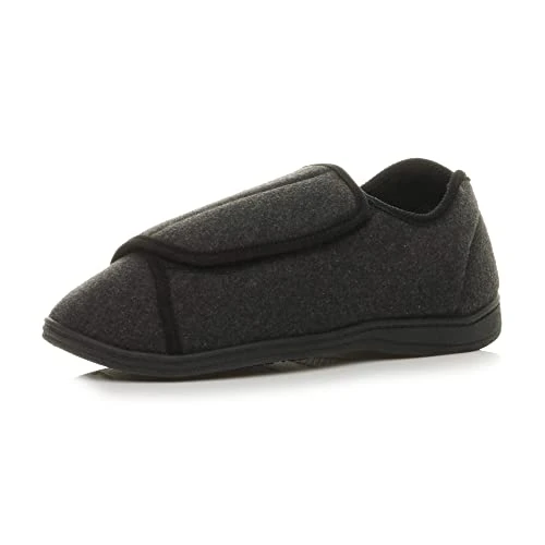 Flat Grip Sole Adjustable Wide fit Comfort Slippers House Shoes Size 10 44 Grey
