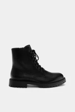Flat Lace-Up Boots - Black