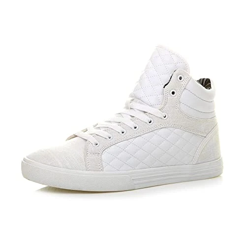 Flat lace up Quilted Casual hi high top Ankle Trainer Boots Size 10 44 White