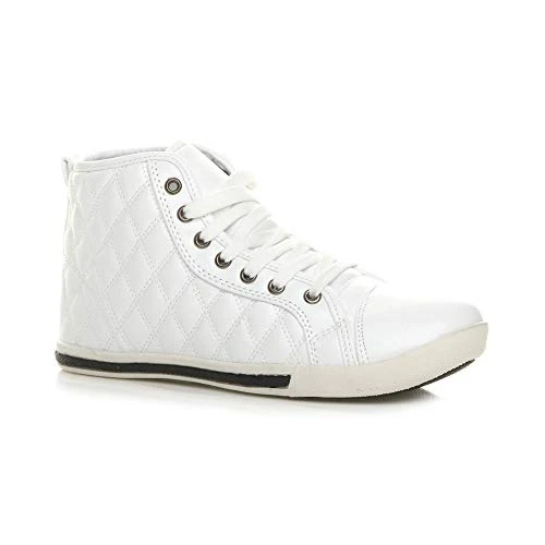 Flat lace up Quilted high top Pumps Trainers Size 8 41 White