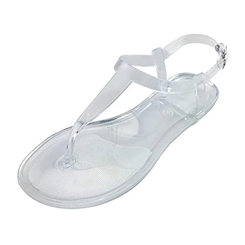 Flat Sandals For Women, Walking Sandals Concise Pvc Flat Sandals Casual Summer Beach Shoes T-Strap B